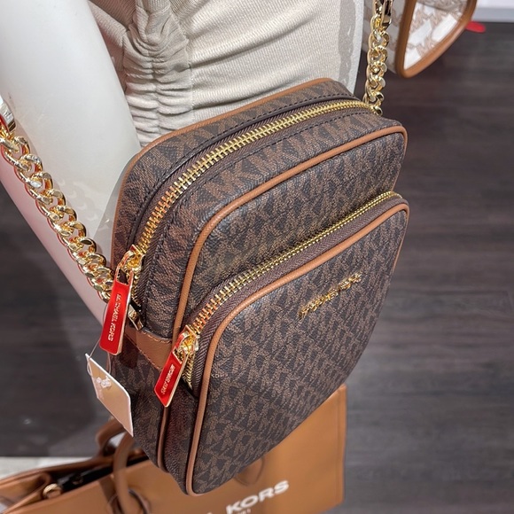 Michael Kors Women's Jet Set Travel Medium Logo Adult Crossbody Bag Brown - Picture 8 of 16